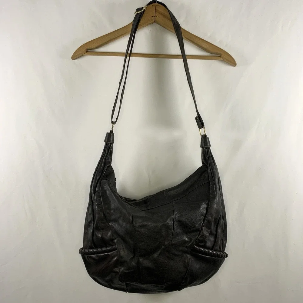 VTG 90s Carlo Amboldi Womens Leather Hobo Bag Shoulder Purse Brown Italy Slouchy